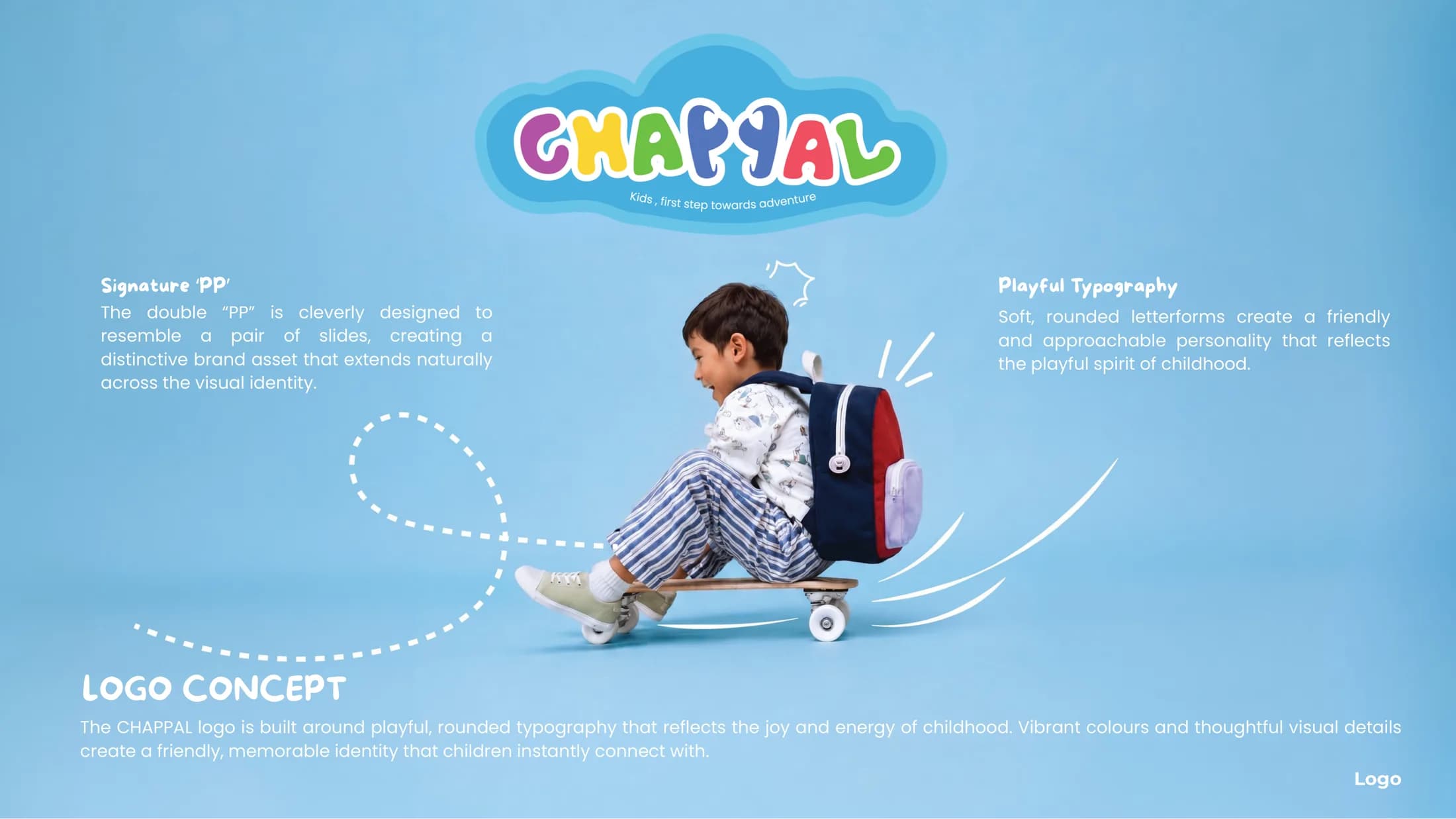 Chappal logo concept — the signature PP drawn as a pair of slides