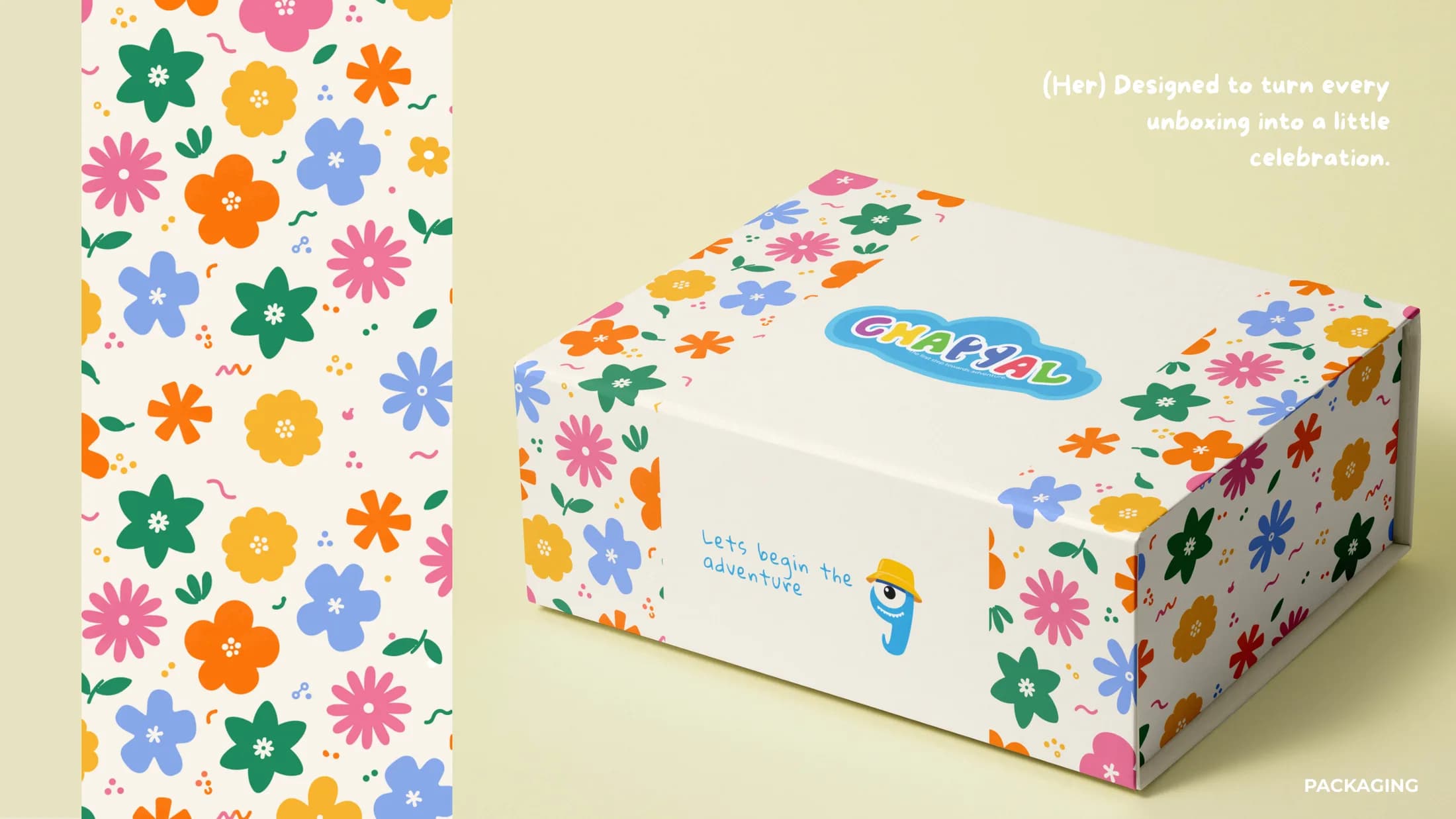 Floral-pattern Chappal box on a soft cream background