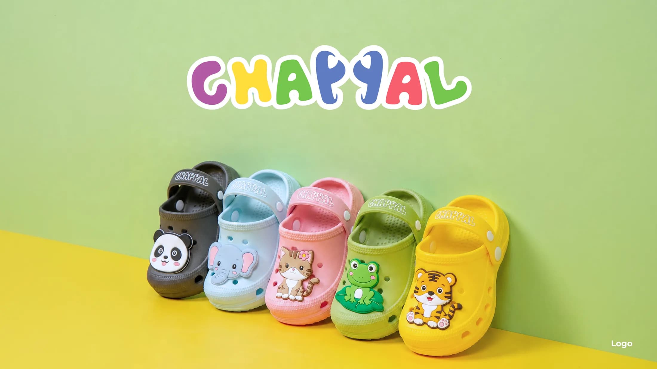 A lineup of colorful Chappal clogs with animal charms