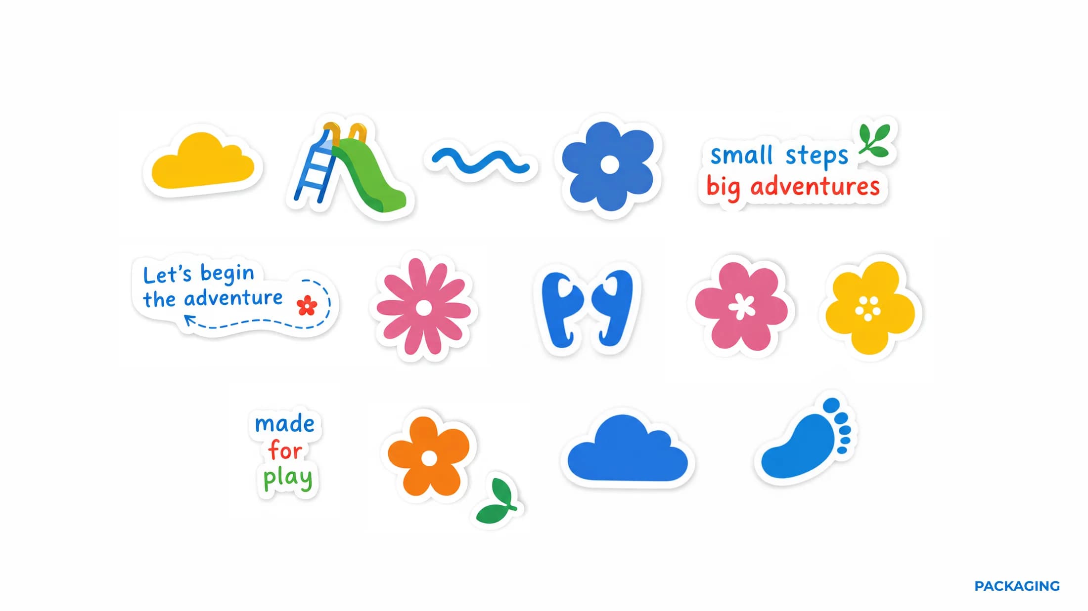 Chappal sticker sheet with playful shapes and phrases