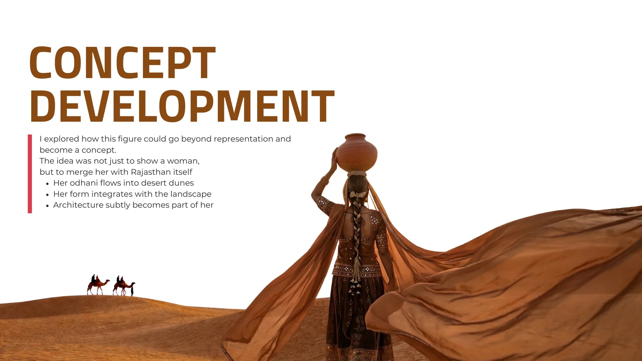 Concept development — the woman's form merging with the desert landscape