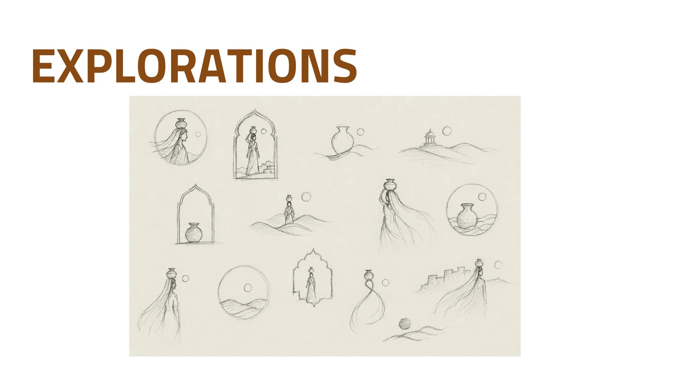 Exploration sketches of the Panihari figure and arch forms